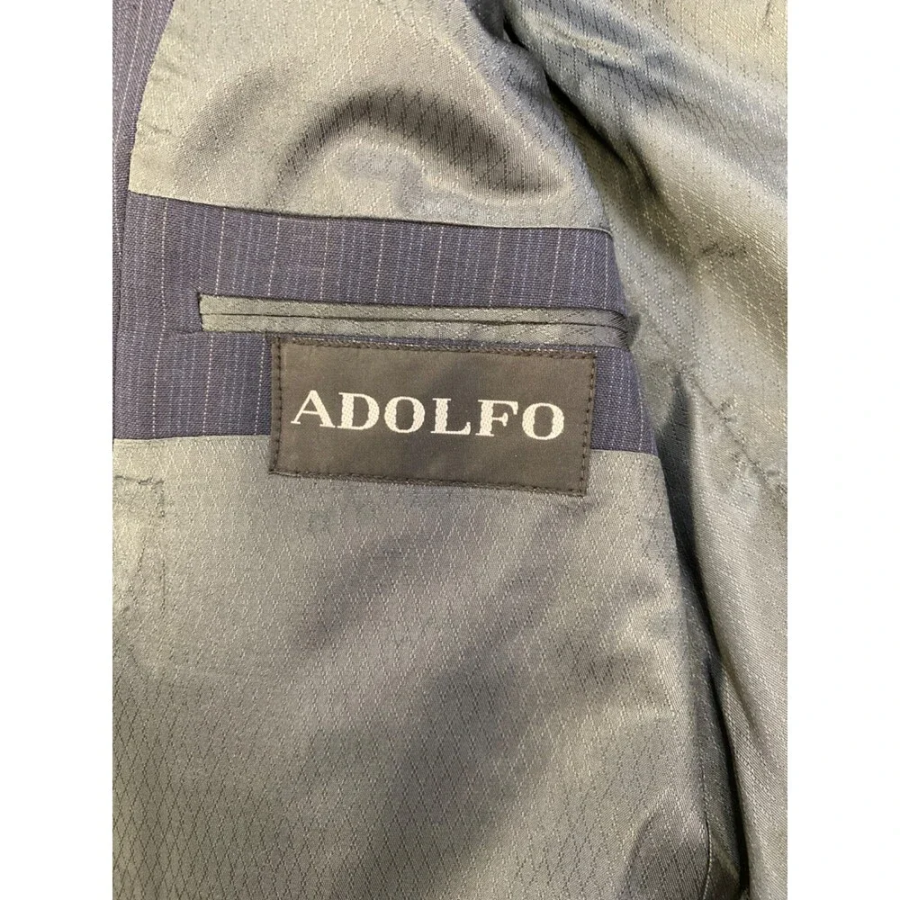 Adolfo Men's Blue Striped 2 Button Long Sleeve Blazer Jacket - 42